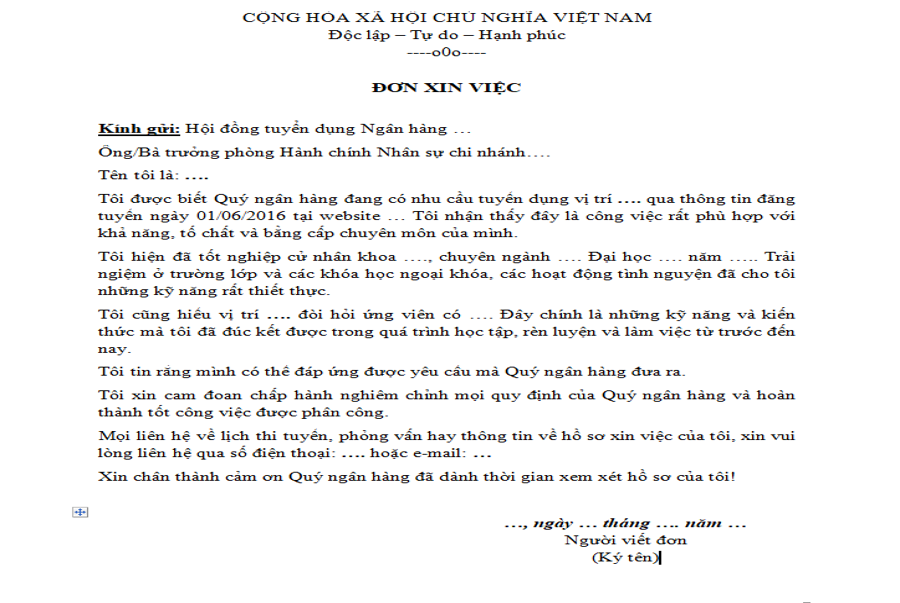 Tổng hợp các mẫu đơn xin việc Ngân hàng viết tay chuẩn chỉnh - Kiến Thức Cho Người lao Động Việt Nam